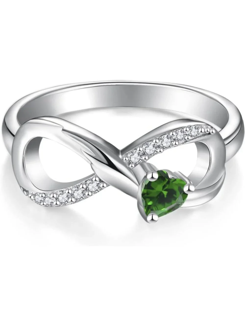 Women's Emerald 925 Sterling Silver Infinity Promise Angel Wings Heart Ring